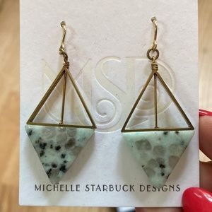 New in box blue marble and gold drop earrings by  Michelle Starbuck